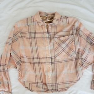 Free people cotton peach plaid bat sleeve shirt M